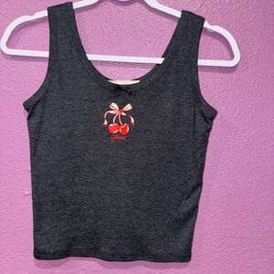 Dark Gray Cherry Embellished Tank Top